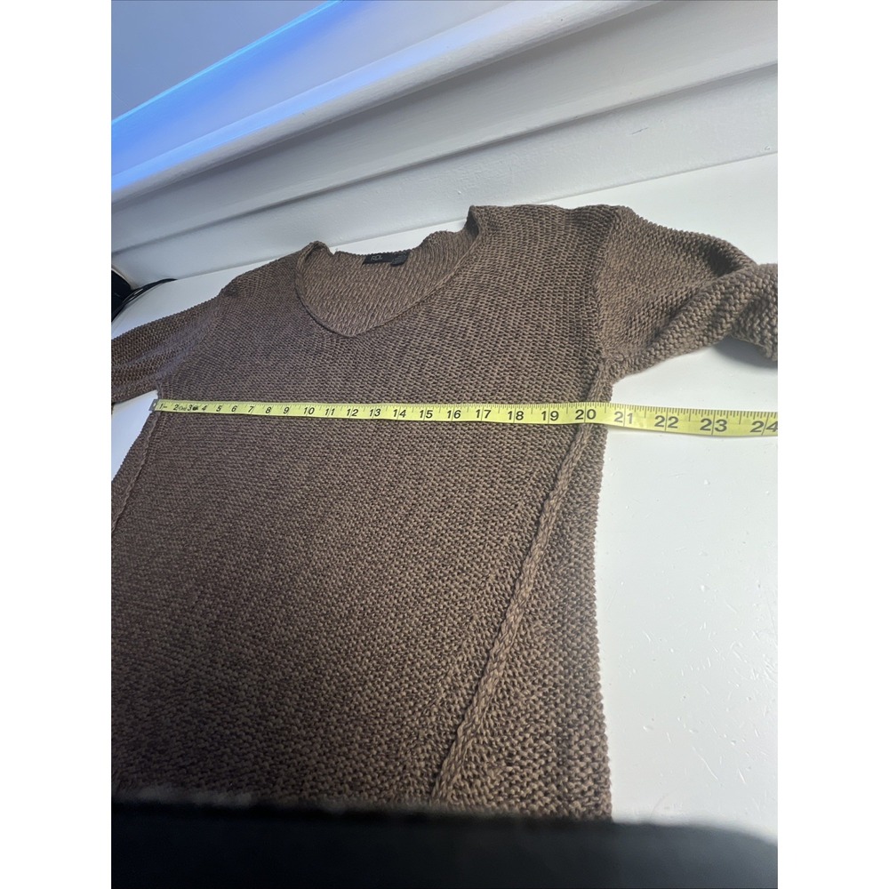 RDI Women's Brown‎ Open Knit Pullover Sweater Sz L High Low Elbow Patch Y2K Boho - Picture 5 of 6